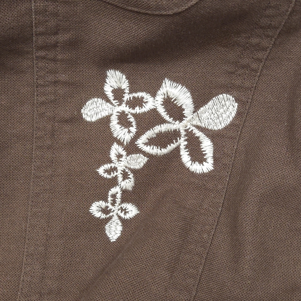 NWT Y2K RUFF HEWN Linen & Cotton Blend Embroidered Collarless Jacket - Picture 14 of 16